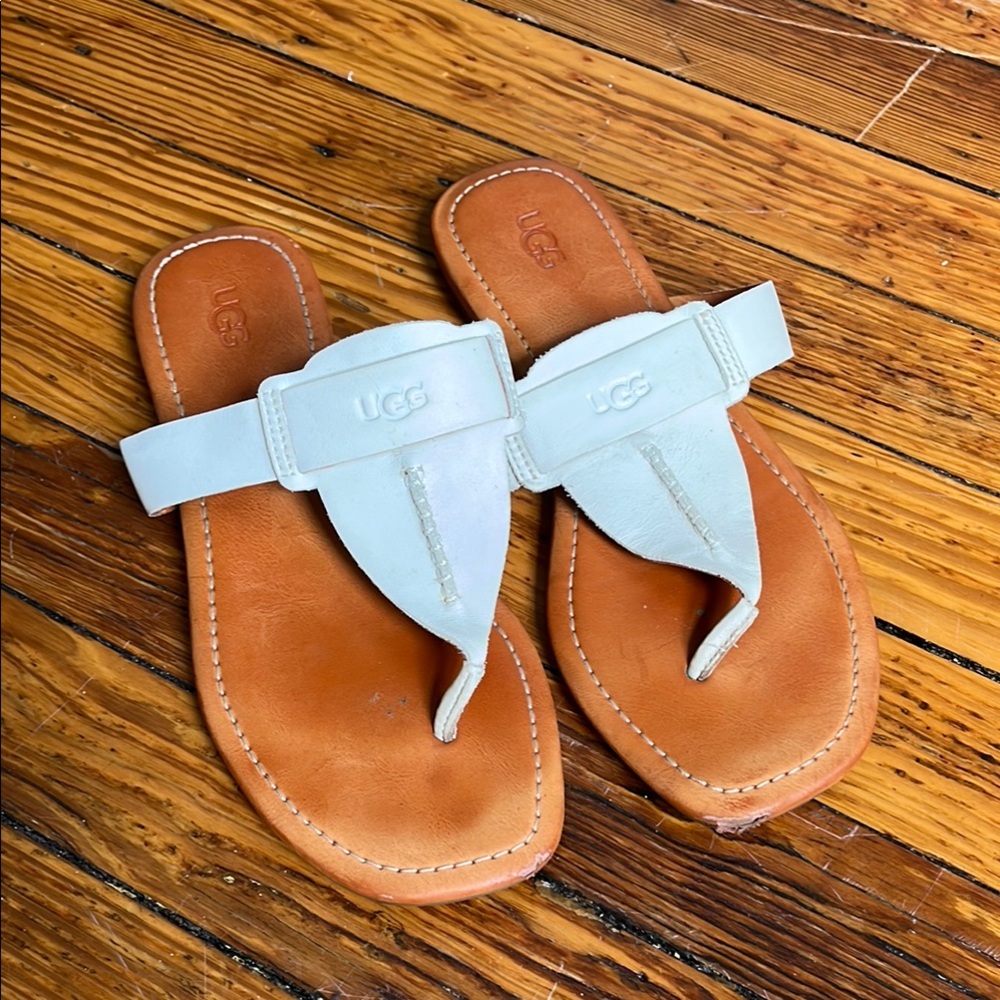 UGG White and Tan Leather Sandals